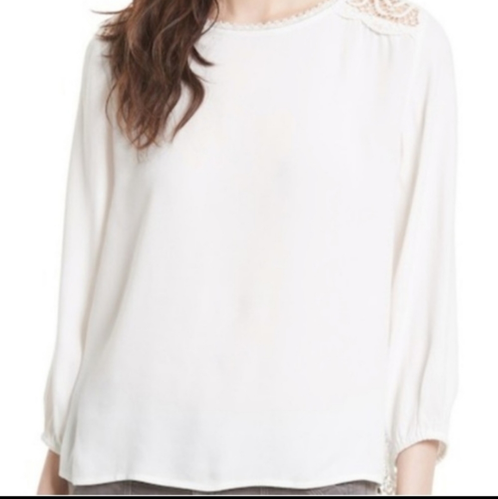 Joie Juanetta Porcelain Lace Crepe Blouse, Size XSmall, Color White